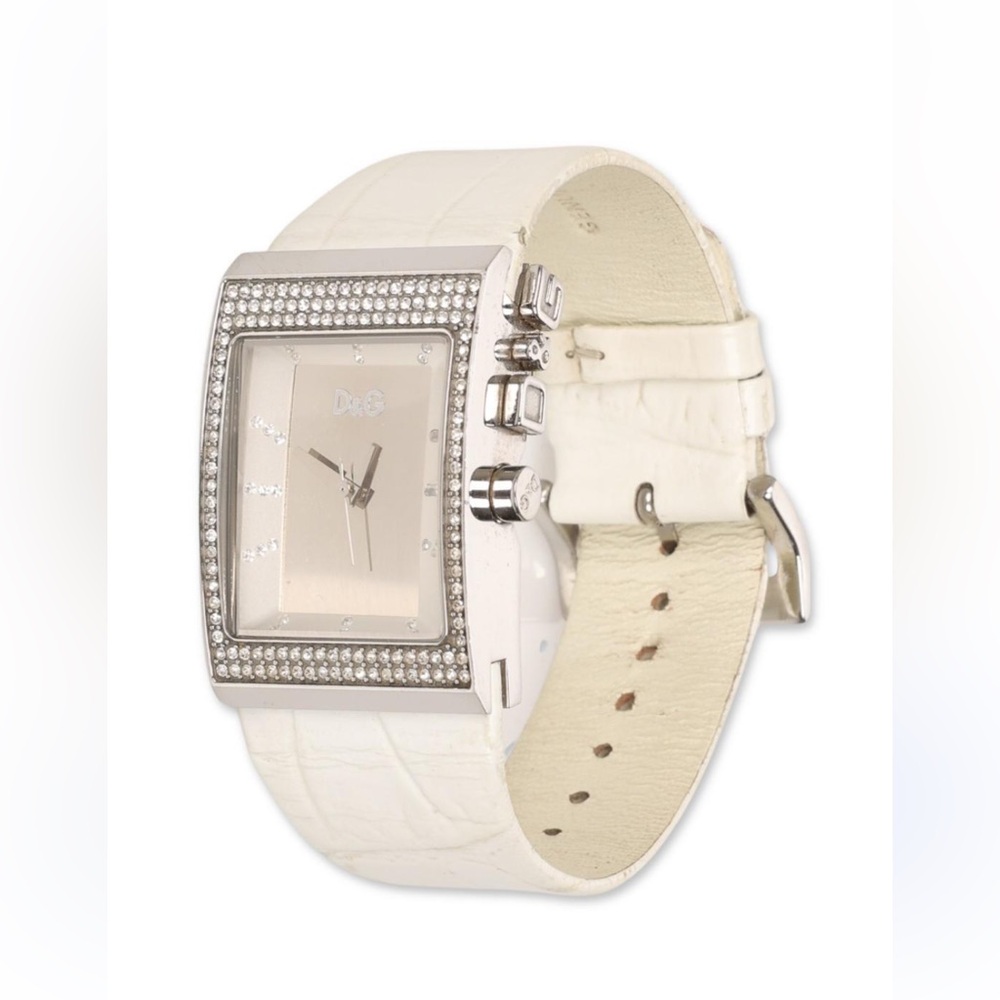 Dolce & Gabbana Logoside White and Silver Crystal Watch